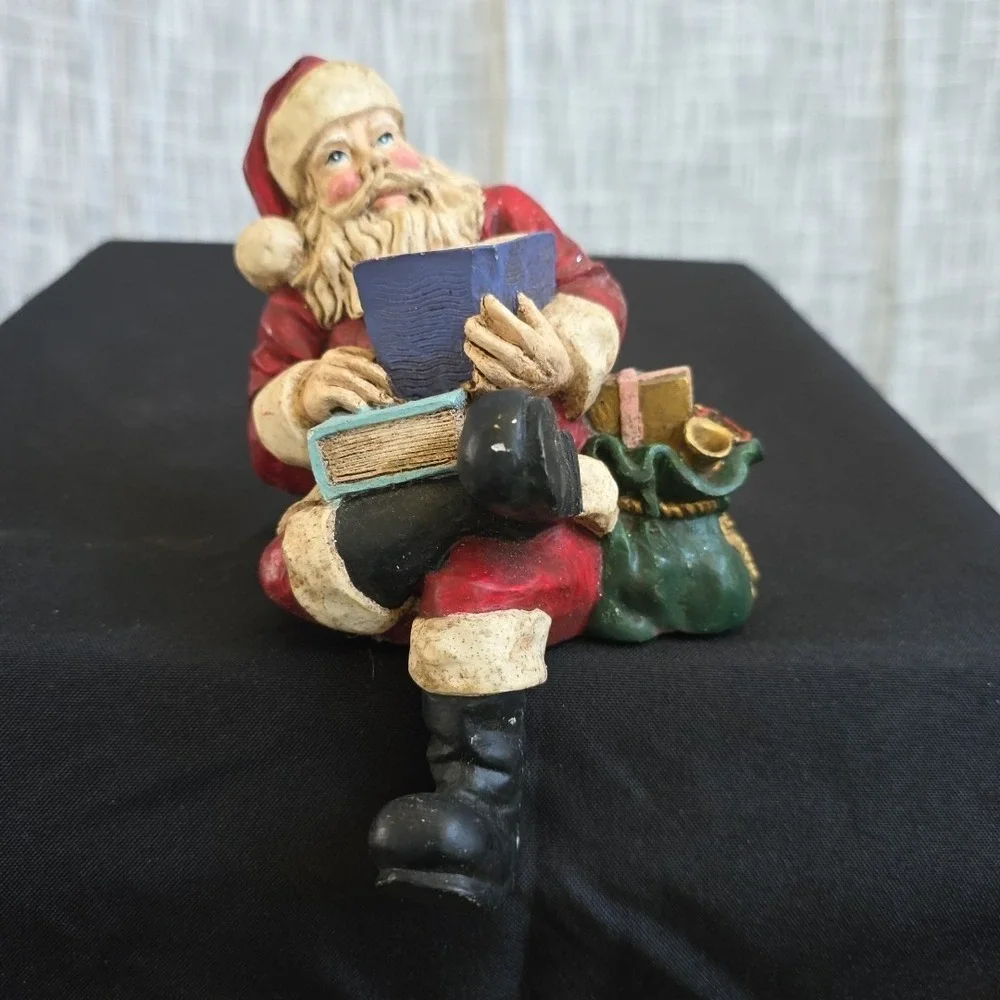 Vintage '91 Heavy Christmas Santa With Pipe Stocking Mantel Hook Holder  7